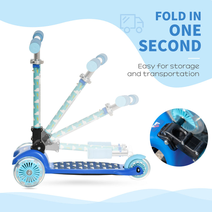 Scooter for Kids Toddler Foldable Kick Scooter with 3 Wheel Adjustable Height Flashing Wheels for Boys and Girls 3-8 Years Blue