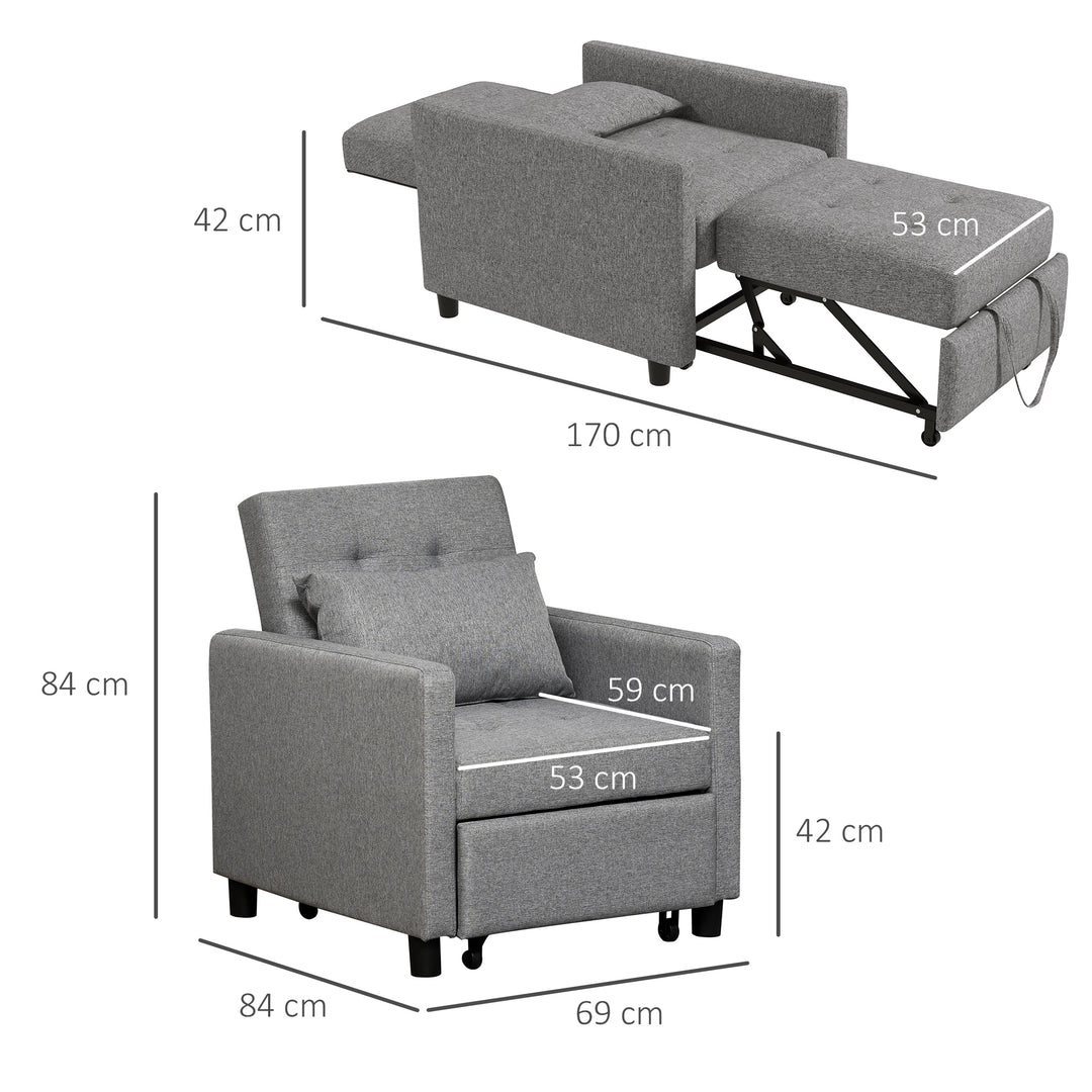 Chair Bed, Convertible Sleeper Chair w/ Pillow and Footrest-Grey