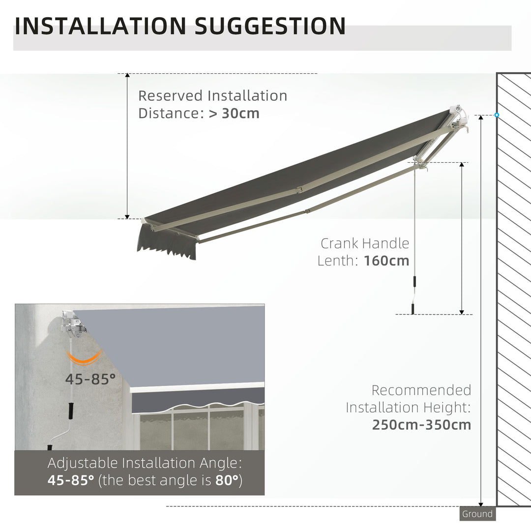 2.5m x 2m Garden Patio Manual Awning Canopy Sun Shade Shelter Retractable with Winding Handle Grey