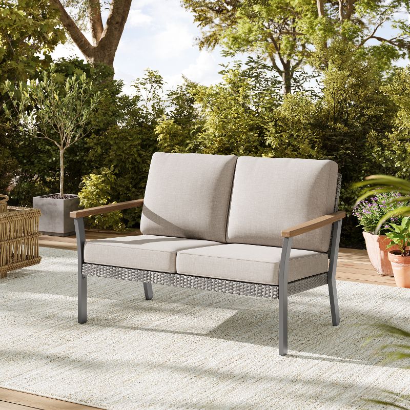 Sencillo Collection - 6 Piece Patio Furniture Set, 1 Coffee Table, 1 Loveseat, 2 Lounge Chairs and 2 Ottomans