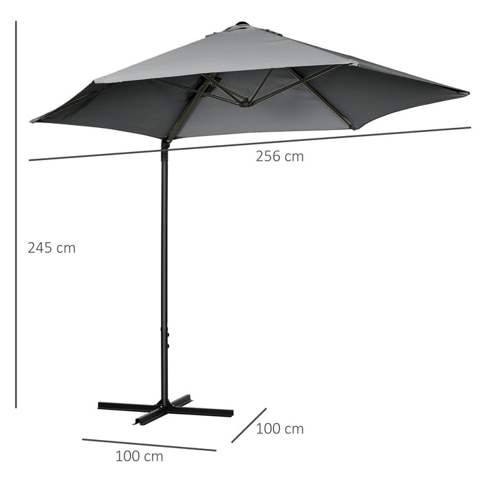 Outsunny 2.5M Garden Cantilever Parasol with 360° Rotation, Offset Roma Patio Umbrella Hanging Sun Shade Canopy Shelter with Cross Base, Dark Grey