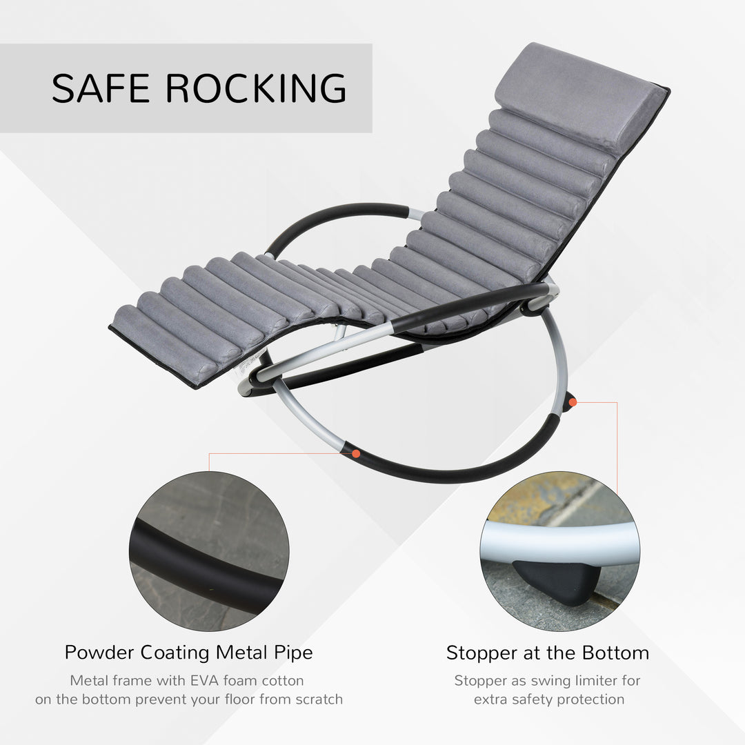 Orbital Rocking Chair Folding Lounger Anti-drop with Mat Removable Design 2 in 1 145x74x86cm Black Grey