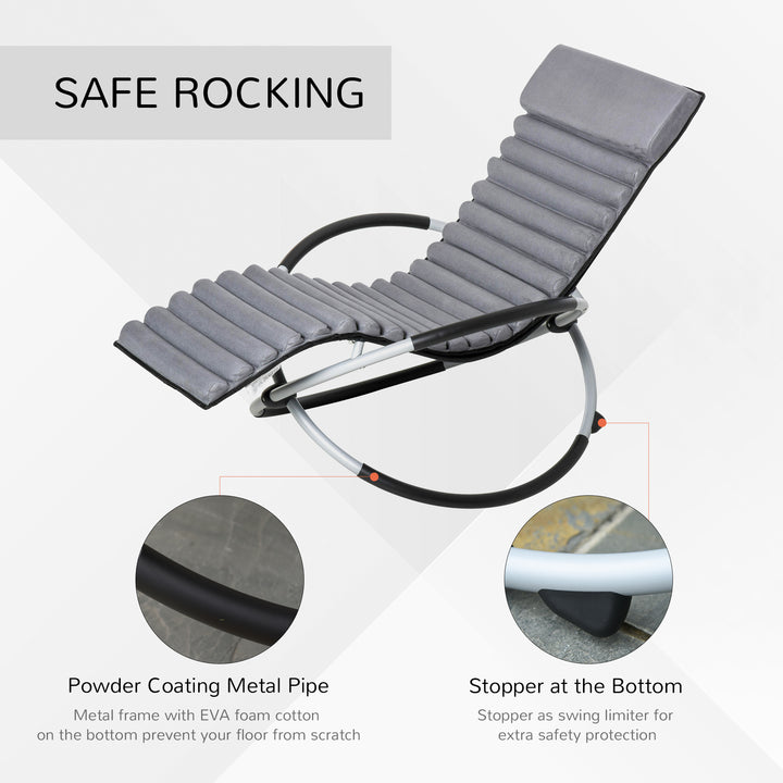 Orbital Rocking Chair Folding Lounger Anti-drop with Mat Removable Design 2 in 1 145x74x86cm Black Grey