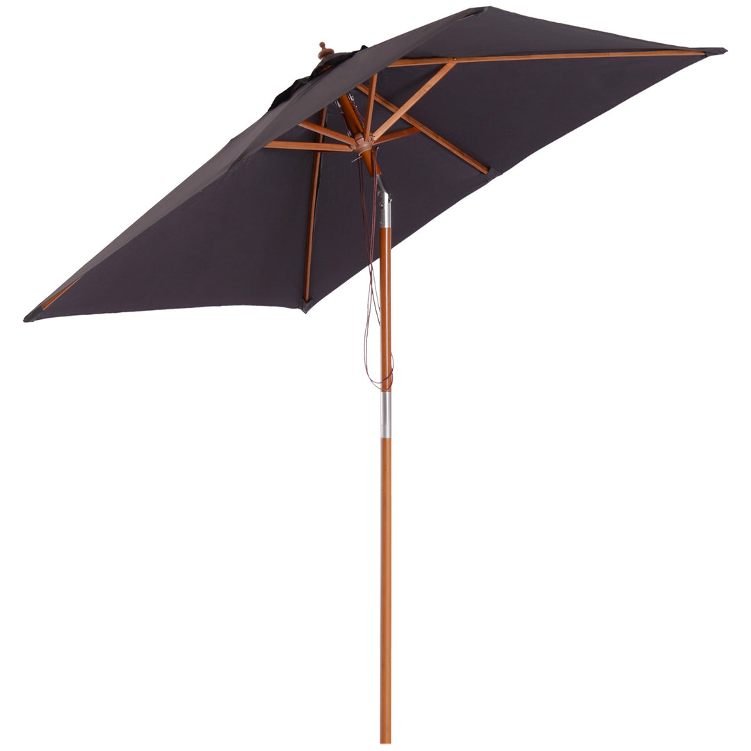 2m x 1.5m Tilt Mechanism Bamboo Wooden Frame Parasol Deep Grey