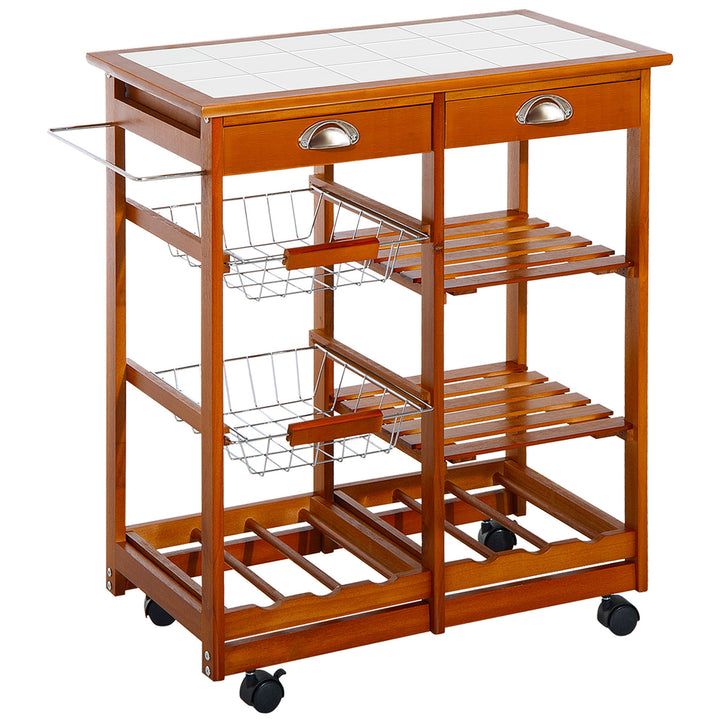 Wooden Kitchen Trolley Cart Drawers, 3 Shelves