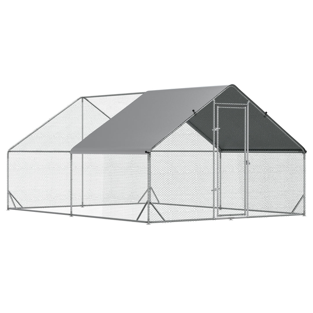 PawHut Walk In Chicken Run Galvanized Chicken Coop Hen Poultry House Rabbit Hutch Pet Playpen Backyard W/ Water-Resist Cover, 3 x 4 x 2m