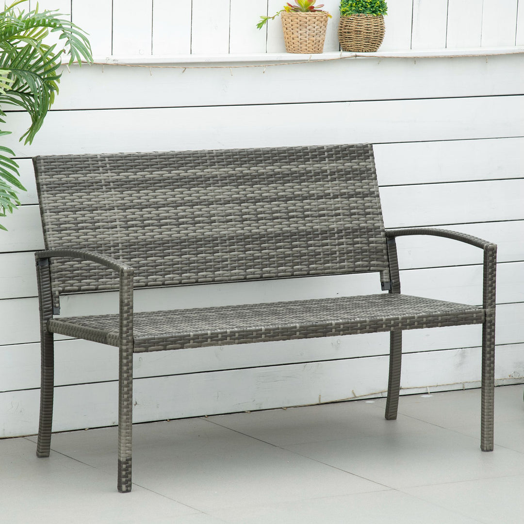 Patio Rattan 2 Seater Garden Bench Wicker Weave Love Seater Armchair Furniture Outdoor Garden Conservatory Chair Grey