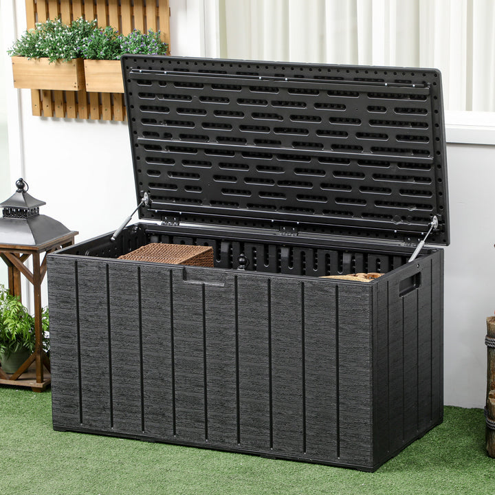 336 Litre Extra Large Outdoor Garden Storage Box, Double Wall Plastic Container - Black