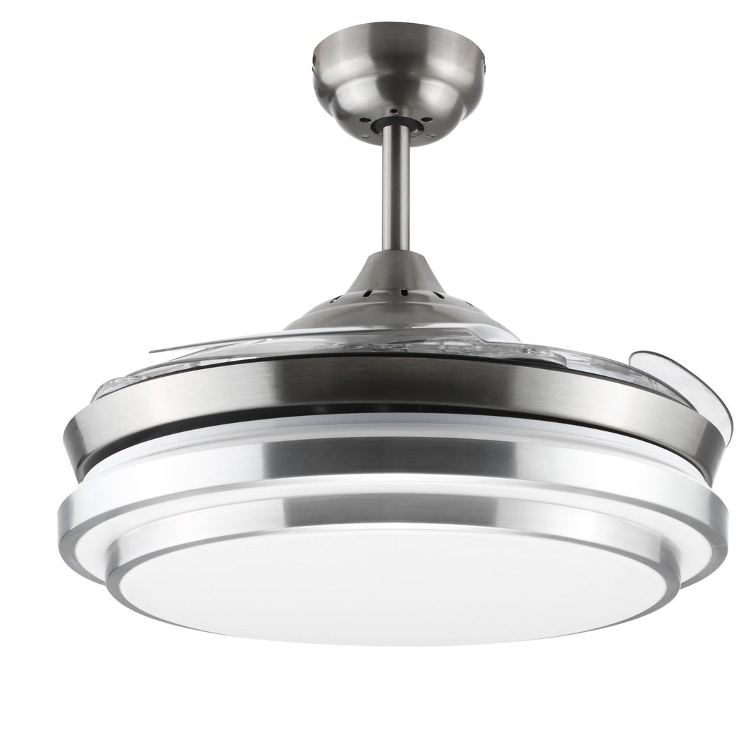 Indoor Ceiling Fan with Light, Retractable Blades, Modern Mount Dimmable LED Lighting Fan with Remote Controller, for Bedroom, Living Room