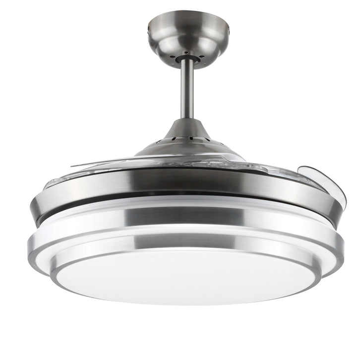 Indoor Ceiling Fan with Light, Retractable Blades, Modern Mount Dimmable LED Lighting Fan with Remote Controller, for Bedroom, Living Room