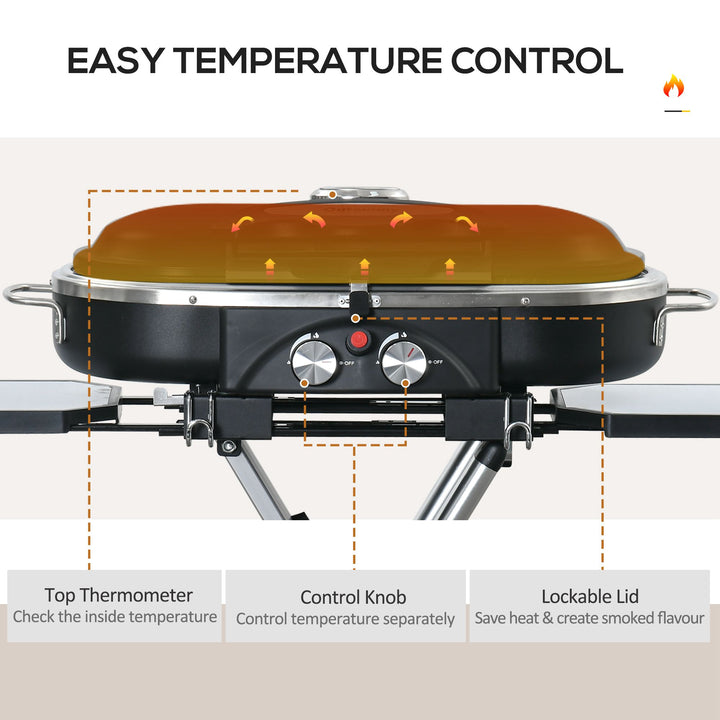 Foldable Gas BBQ Grill 2 Burner with Side Shelves Storage, Aluminium Alloy