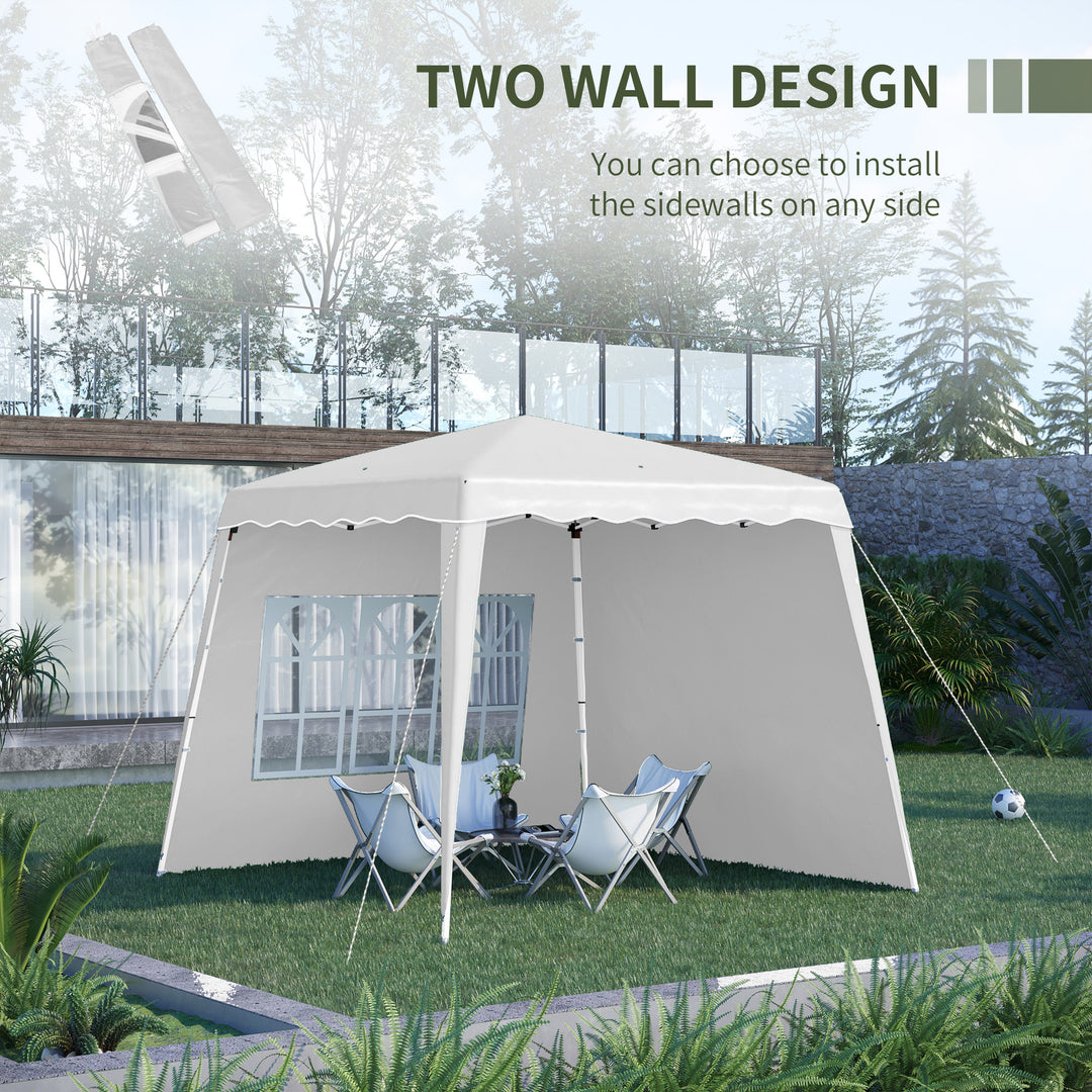 2.9 x 2.9m Pop Up Gazebo with 2 Sides, Slant Legs and Carry Bag, Height Adjustable UV50+ Party Tent Event Shelter for Garden, Patio, White