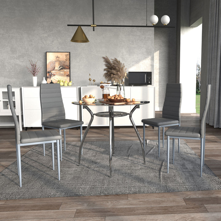 5pcs Dining Room Set Table Chairs Contemporary Modern Furniture Tempered Glass (Grey)