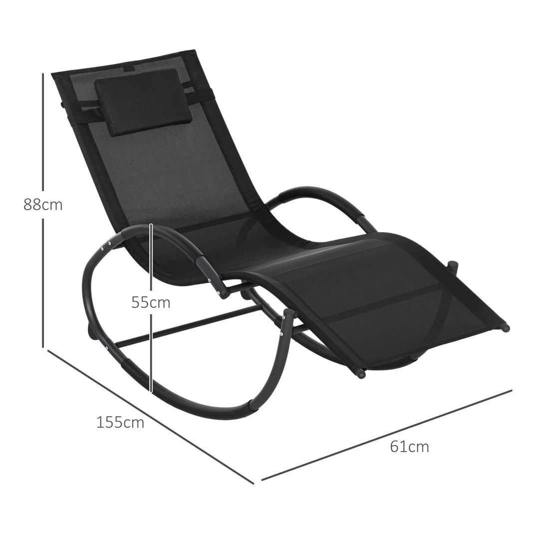Outsunny Garden Rocking Chair Patio Texteline Rocking Lounge Chair Zero Gravity Rocker Outdoor Patio Garden Recliner Seat w/ Padded Pillow - Black