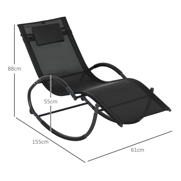 Outsunny Garden Rocking Chair Patio Texteline Rocking Lounge Chair Zero Gravity Rocker Outdoor Patio Garden Recliner Seat w/ Padded Pillow - Black