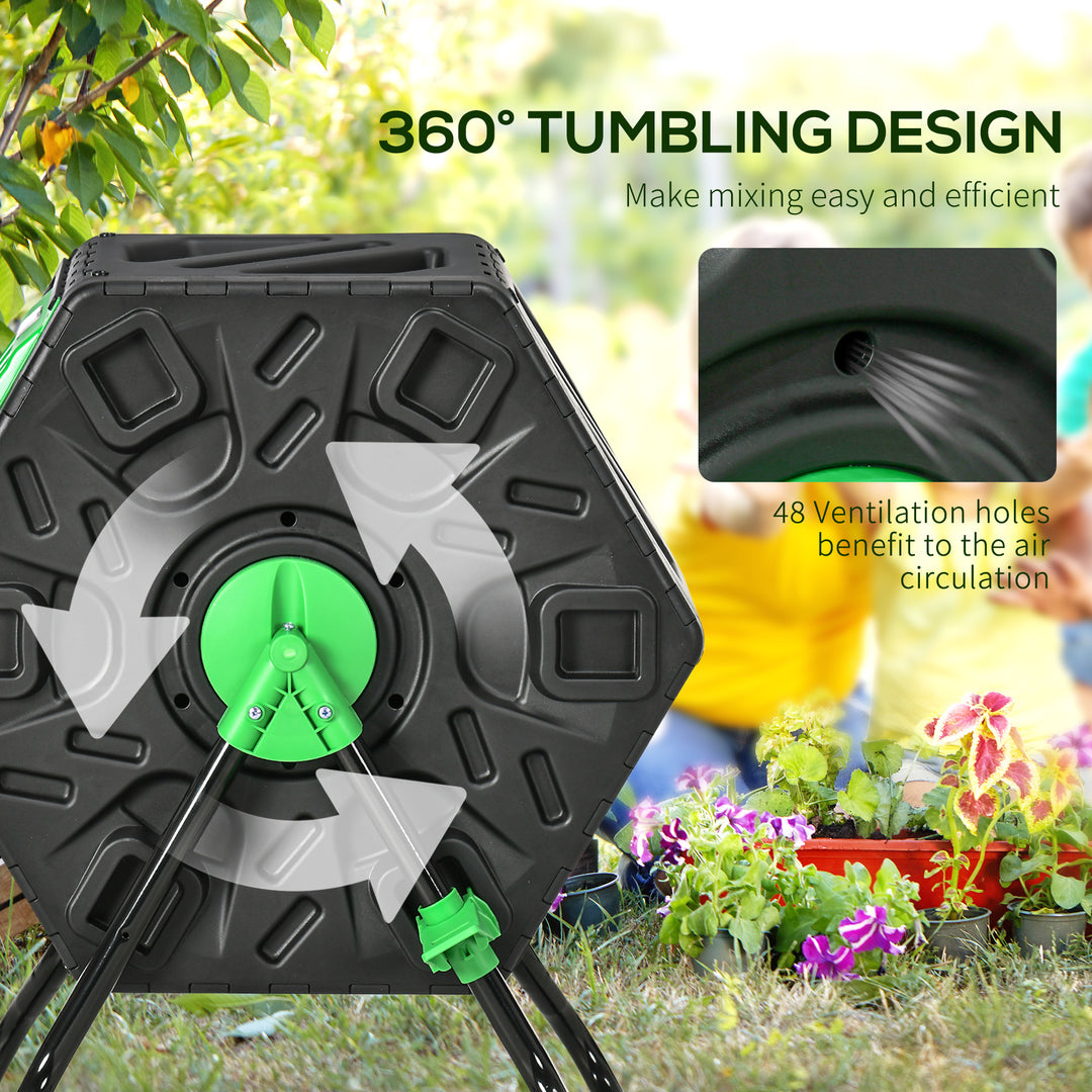 Outsunny 65L Garden Compost Bin, Single Chamber Rotating Composter, Compost Maker with 48 Ventilation Openings and Steel Legs