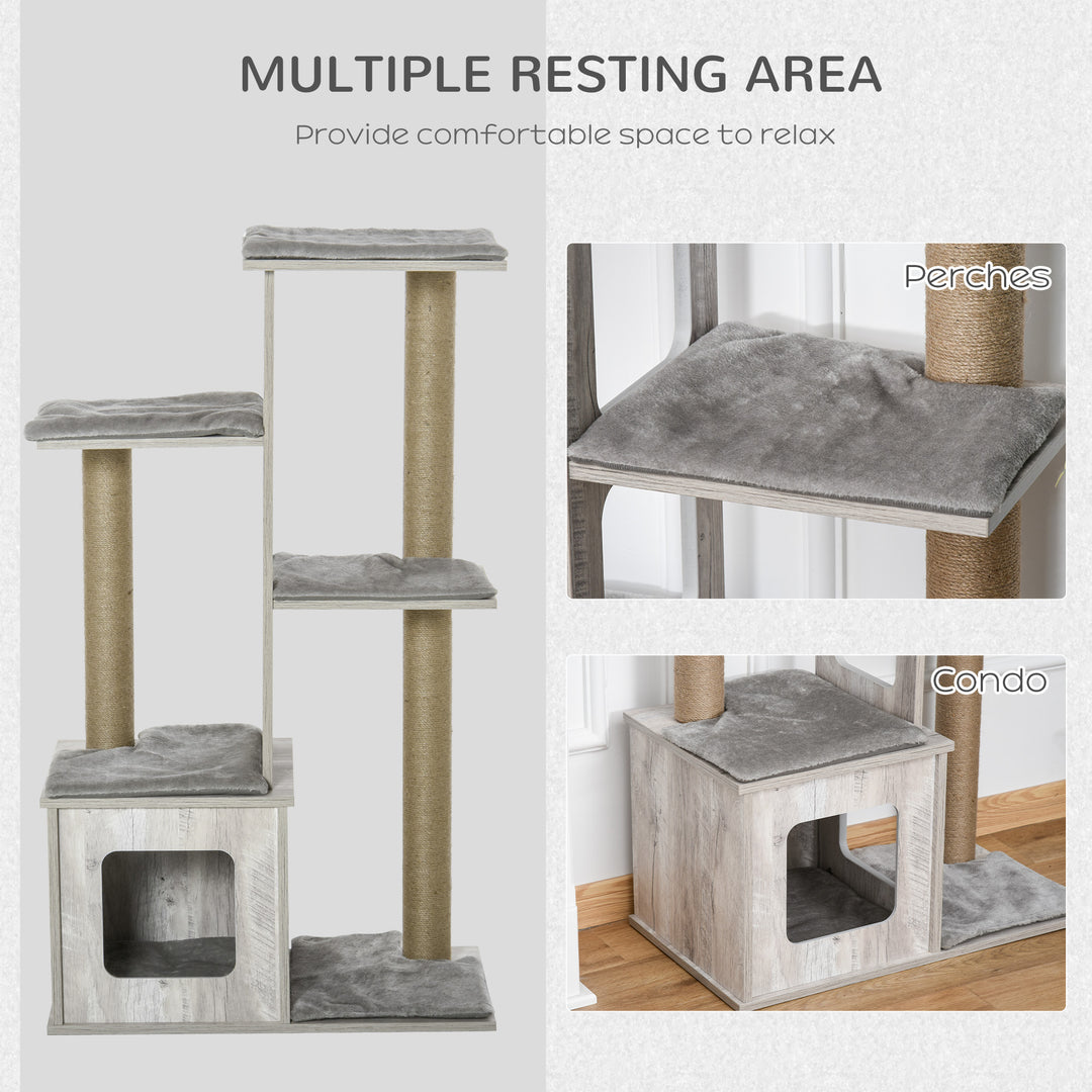 Cat Tree for Indoor Large Cats w/ Scratching Post, Cat Tower House- Grey