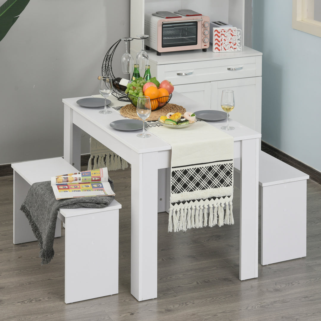 Kitchen Dining Table and 2 Benches Set, Table and Chairs Set for Limited Space, White