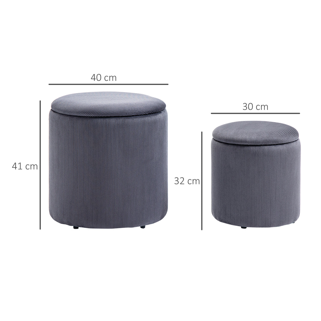 Modern Storage Ottoman with Removable Lid, Fabric Storage Stool, Foot Stool, Dressing Table Stool, Set of 2, Grey