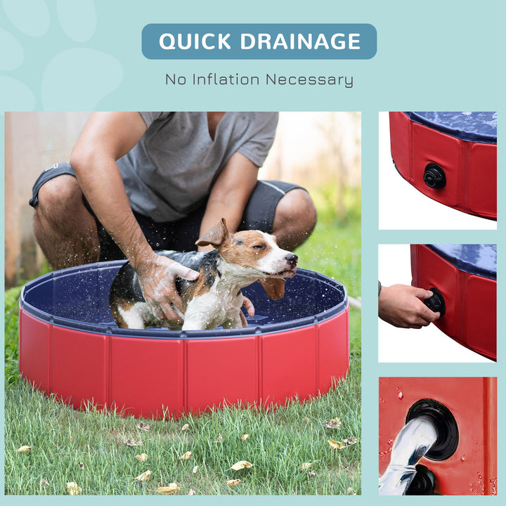 PawHut Pet Swimming Pool, Foldable, 80 cm Diameter-Red