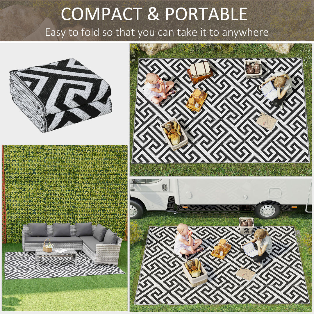 Outdoor Rug Reversible Mat Plastic Straw Rug 182 x 274 cm(6x9ft) , Black & White