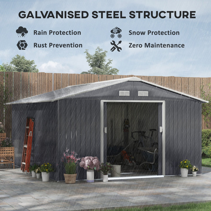 Outsunny 6.5 x 11FT Foundation Ventilation Steel Outdoor Garden Shed Grey