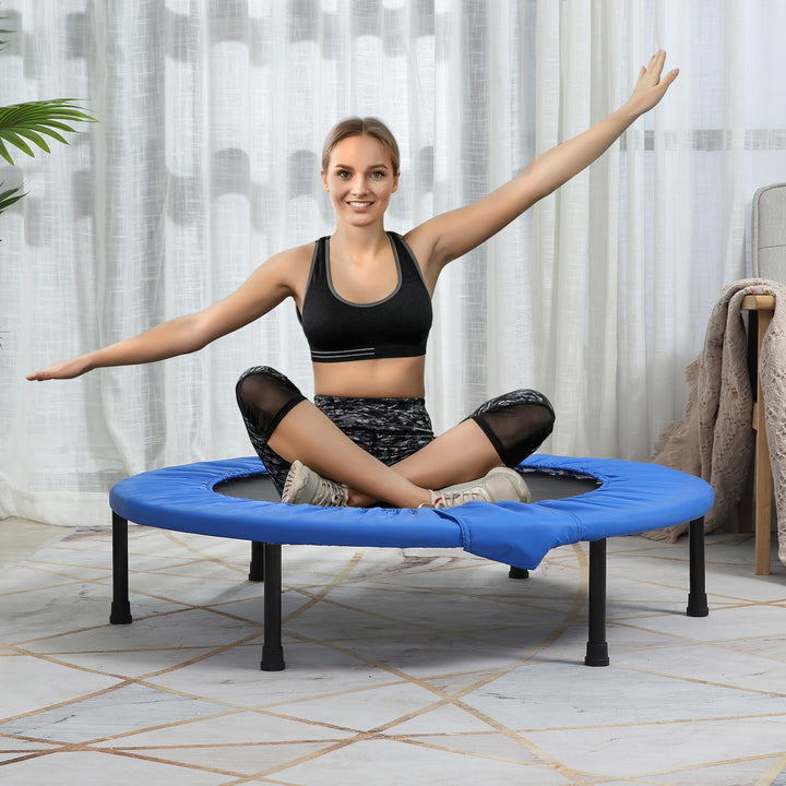 Soozier Φ96cm Foldable Mini Fitness Trampoline Home Gym Yoga Exercise Rebounder Indoor Outdoor Jumper w/ Safety Pad, Blue and Black