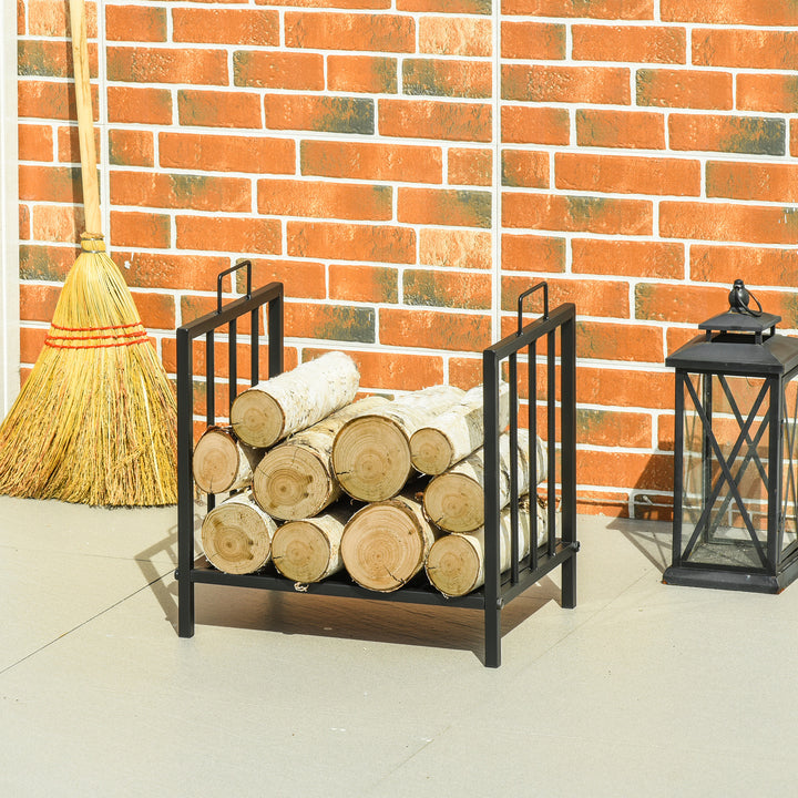 Outsunny Firewood Log Rack Fireplace Log Holder Wood Storage Rack with 2 Handles, for Outdoor and Indoor Use, 42 x 32.5 x 46cm, Black