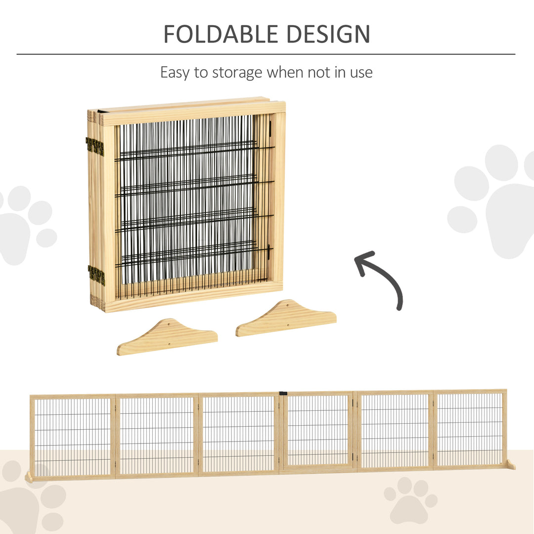 Wooden Pet Gate, Freestanding Dog Safety Barrier with 2 Support Feet, Natual