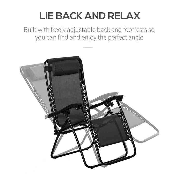 3pcs Folding Zero Gravity Chairs Sun Lounger Table Set w/ Cup Holders Reclining Garden Yard Pool, Black