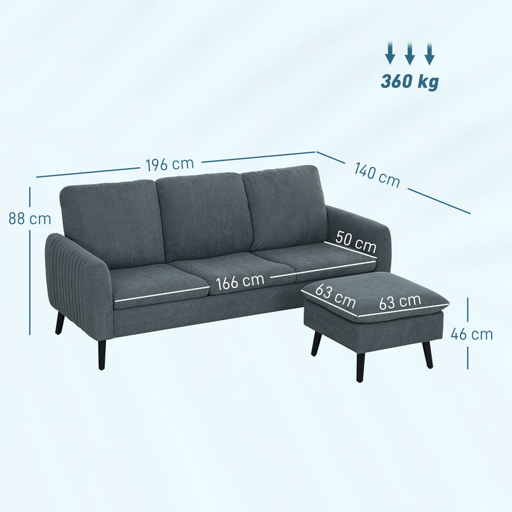 Corner Sofa with Reversible Chaise Lounge, Corduroy Fabric 3 Seater Sofa Settee for Living Room, L Shaped Couch with Scatter Back, Left/Right Hand