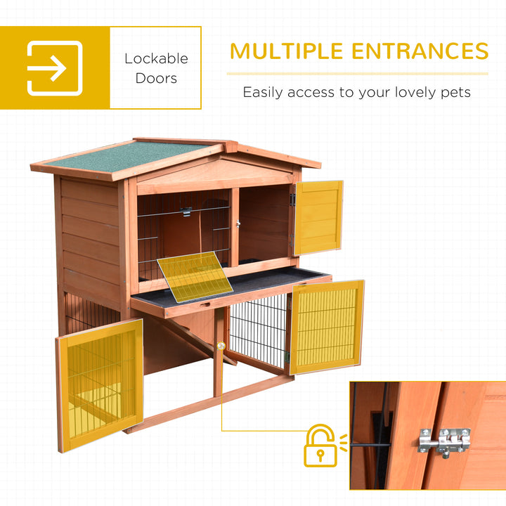 PawHut 2 Tier Rabbit Hutch Guinea Pig Hutch Ferret Cage with Ramp Slide Out Tray for Indoor Outdoor 100.5 x 55 x 101 cm