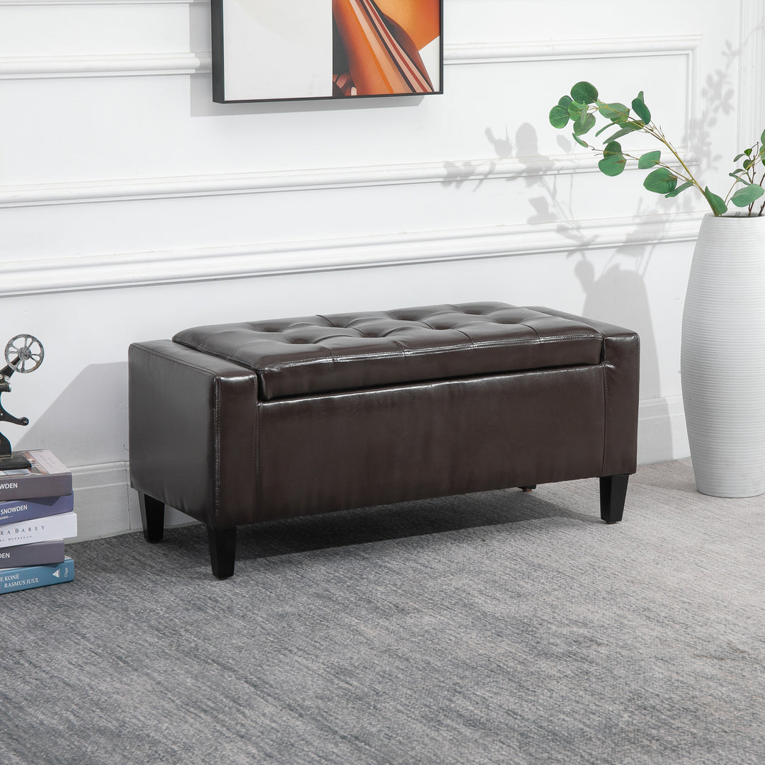 HOMCOM PU Leather Upholstered Lift-Top Tufted Ottoman Brown