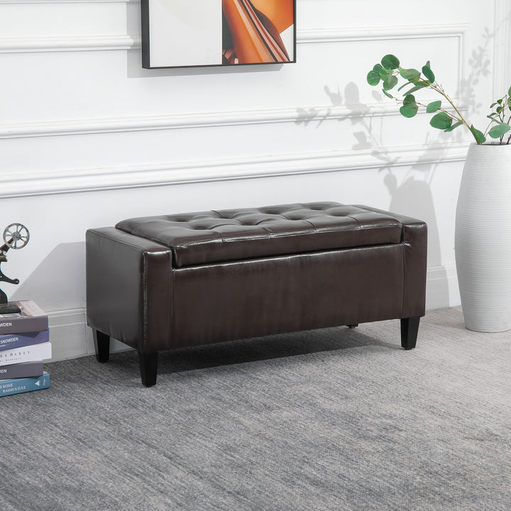 HOMCOM PU Leather Upholstered Lift-Top Tufted Ottoman Brown