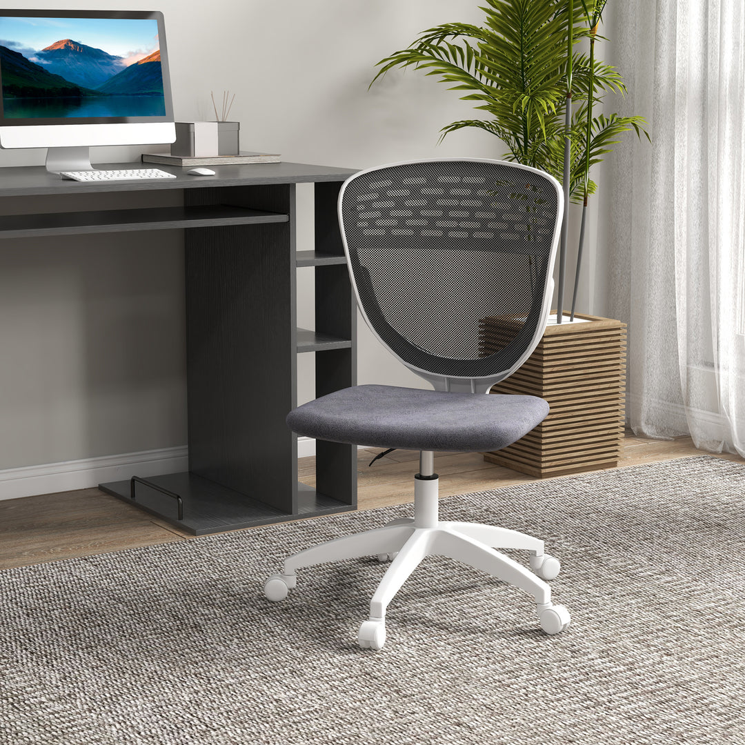 Armless Desk Chair w/ Height Adjustable and Swivel Wheels, Grey