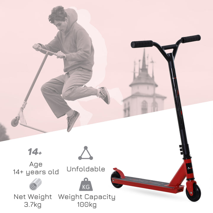 Teens Adult Street Stunt Kick Scooter Intermediate and Beginner Freestyle Tricks Scooters For 14+ w/ Rear φ10cm Wheel&Brake - Red