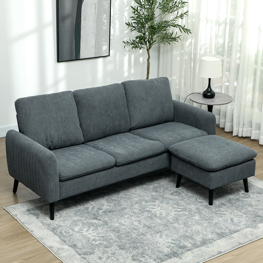 Corner Sofa with Reversible Chaise Lounge, Corduroy Fabric 3 Seater Sofa Settee for Living Room, L Shaped Couch with Scatter Back, Left/Right Hand