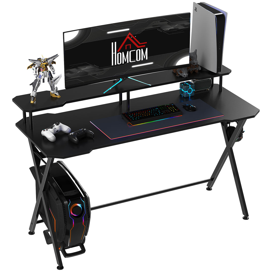 Gaming Computer Desk Writing Racing Table Workstation with Headphone Hook Curved Front Adjustable Feet for Home Office Use