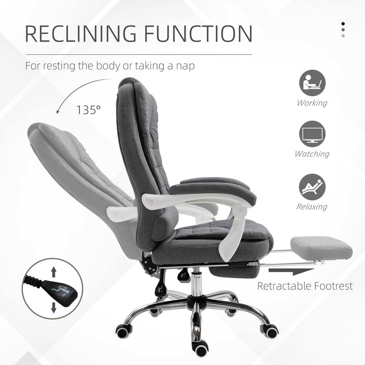 Office Chair with Footrest Computer Swivel Rolling Task Recliner for Home with Retractable Footrest, Arm, Grey