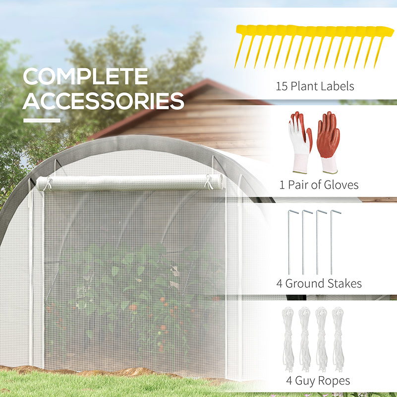 Polytunnel Greenhouse w/ Upgraded Structure, 15 Plant Labels-White