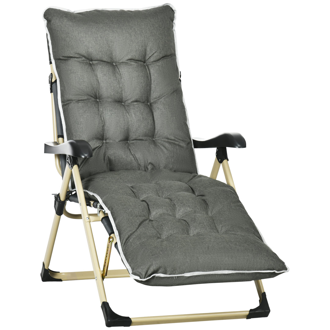 Outdoor Reclining Sun Lounger Chair, Folding Garden Recliner with Cushion