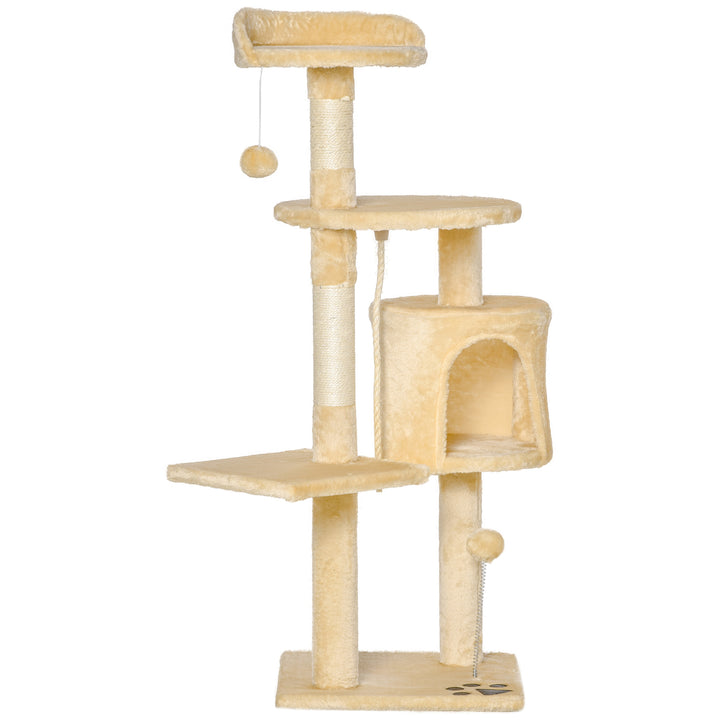 PawHut Cat Tree House, 114H cm-Beige