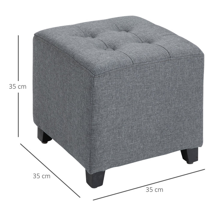 Linen-Look Square Ottoman Footstool, Grey