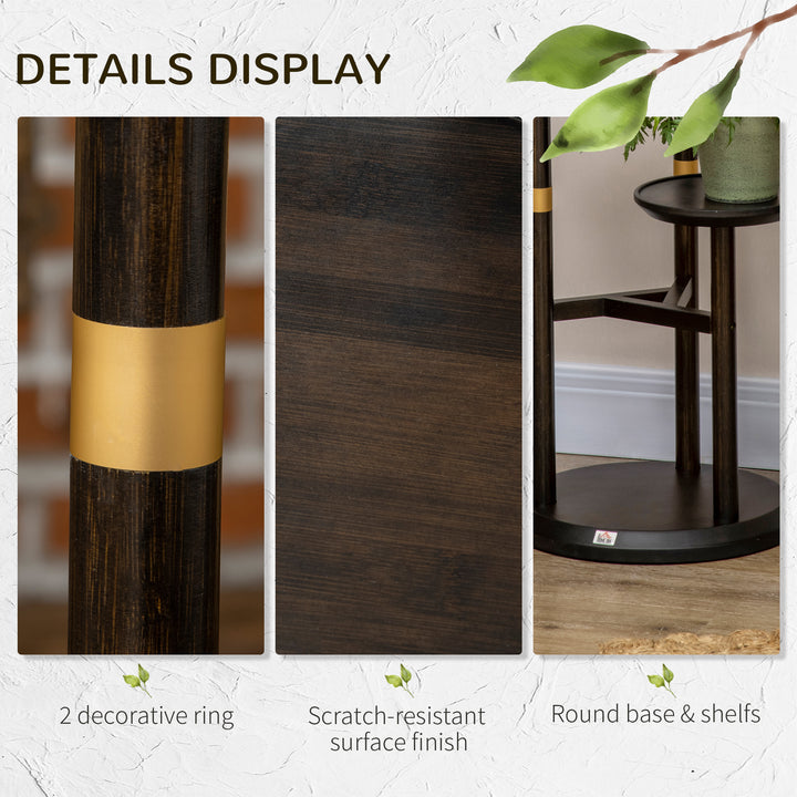 3-Tier Plant Stand, Plant Shelf Rack,  Bamboo Display Stand, 46x46x86cm, Dark Walnut