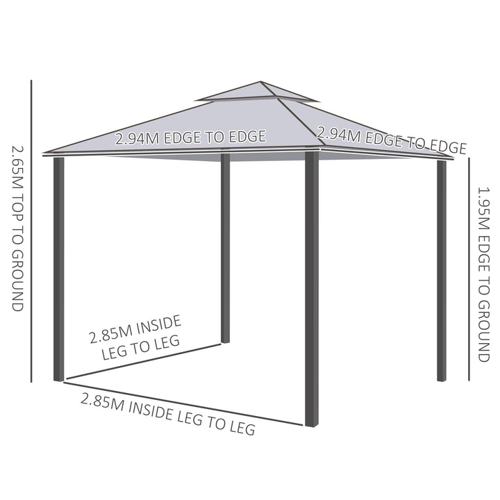 Outsunny 3 x 3 Meter Metal Gazebo Garden Outdoor 2-tier Roof Marquee Party Tent Canopy Pavillion Patio Shelter with Netting - Grey