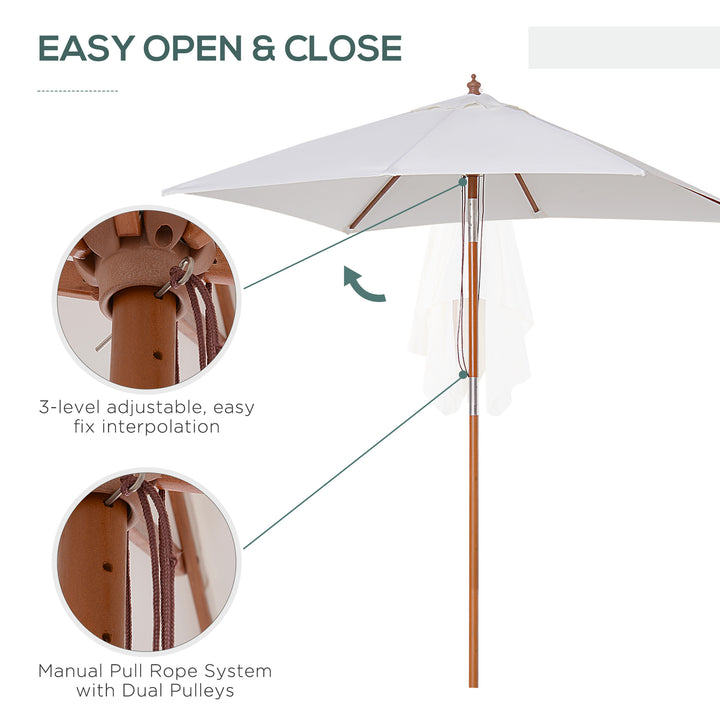 2m x 1.5m Patio Garden Parasol Sun Umbrella Sunshade Canopy Outdoor Backyard Furniture Fir Wooden Pole 6 Ribs Tilt Mechanism -  Cream White