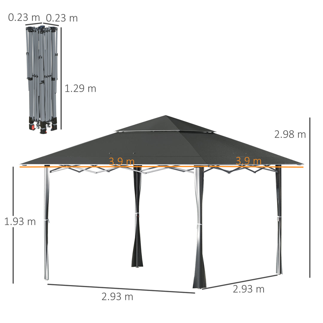 Outsunny 4 x 4m Pop-up Gazebo Double Roof Canopy Tent with Roller Bag & Adjustable Legs Outdoor Party, Steel Frame, Dark Grey