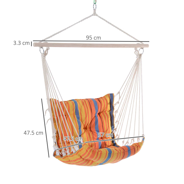 Outsunny Hanging Hammock Chair Cotton Rope Cushioned Chair Garden Yard Patio Swing Seat Wooden Cotton Cloth, Orange