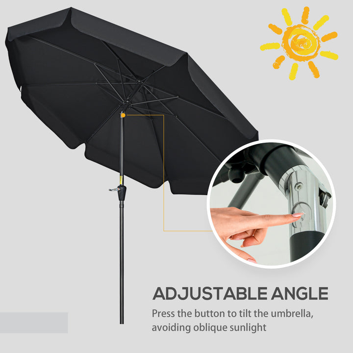 2.7m Patio Parasol Garden Umbrellas Outdoor Sun Shade Table Umbrella with Tilt, Crank, 8 Ribs, Ruffles, Black