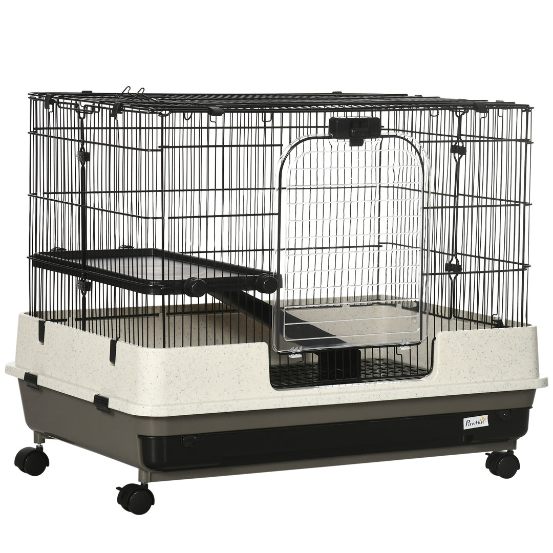 Small Animal Steel Wire Rabbit Cage Pet Play House  W/ Waste Tray Black
